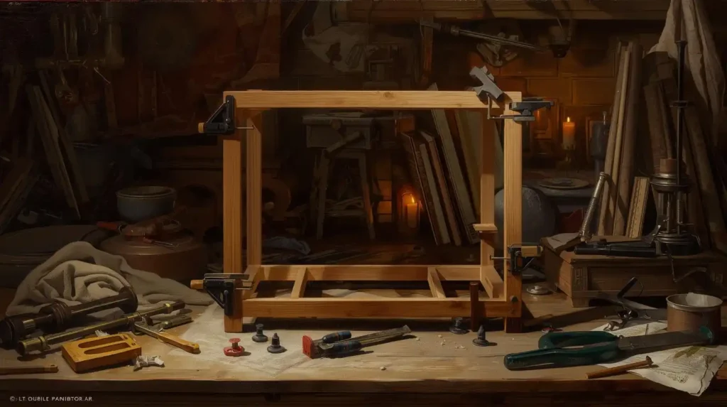 Renaissance painting of assembling a miniature table for DIY dollhouse furniture.
